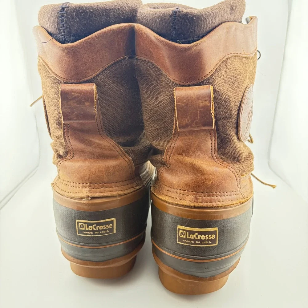 LaCrosse Hunting Boots Mens 10 Brown Leather Canvas Waterproof Made in USA